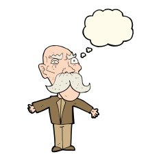 cartoon angry old man with thought bubble N102