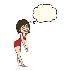 cartoon excited woman with thought bubble N100