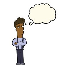 cartoon unimpressed man with thought bubble N7