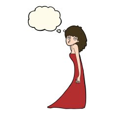 cartoon woman pulling photo face with thought bubble N8