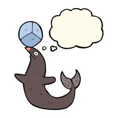 cartoon performing seal with thought bubble N8