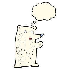 cartoon waving polar bear with thought bubble N40