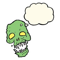 cartoon scary skull with thought bubble N17