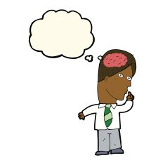cartoon businessman with huge brain thought bubble N6
