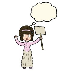 cartoon vicorian woman protesting with thought bubble N4