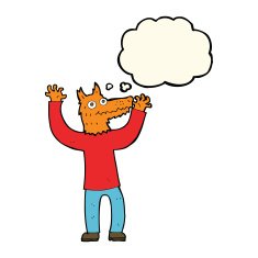 cartoon fox man with thought bubble N36