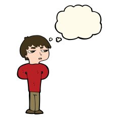 cartoon antisocial boy with thought bubble N7