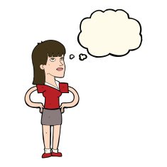 cartoon woman with hands on hips thought bubble N158