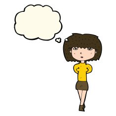 cartoon shy woman with thought bubble N33