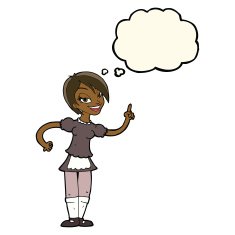 cartoon waitress taking order with thought bubble N12