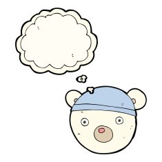 cartoon polar bear cub wearing hat with thought bubble N4