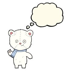 cartoon polar bear waving with thought bubble N8