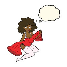cartoon woman changing with thought bubble N7