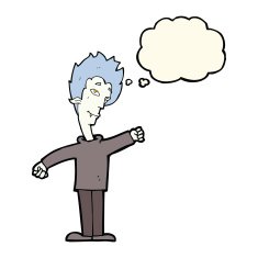 cartoon vampire man with thought bubble N75