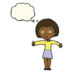 cartoon amazed woman with thought bubble N7