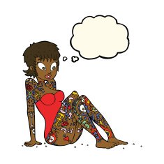 cartoon tattoo girl in swimsuit with thought bubble N5