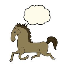 cartoon running horse with thought bubble N4