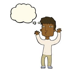 cartoon anxious man with thought bubble N7