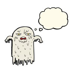 cartoon slimy ghost with thought bubble N4