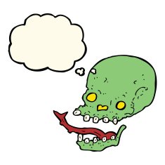cartoon spooky skull with thought bubble N101