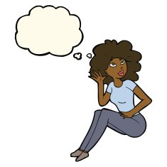 cartoon woman listening with thought bubble N7