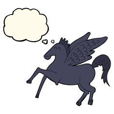 cartoon magic flying horse with thought bubble N2