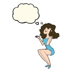 cartoon attractive woman sitting with thought bubble N8