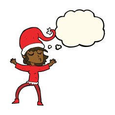 santa's helper cartoon with thought bubble N7