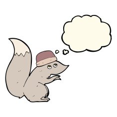 cartoon squirrel wearing hat with thought bubble N4