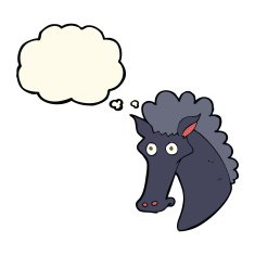 cartoon horse head with thought bubble N6