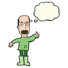 cartoon annoyed old man with thought bubble N45