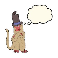 cartoon monkey wearing hat with thought bubble N6