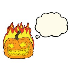 cartoon spooky pumpkin with thought bubble N13