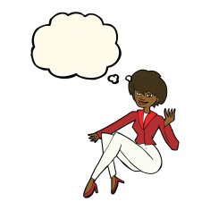 cartoon businesswoman sitting with thought bubble N7