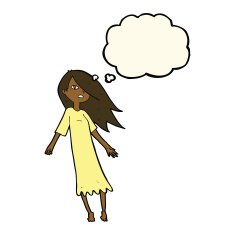 cartoon ghost like girl with thought bubble N7