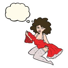 cartoon woman changing with thought bubble N8