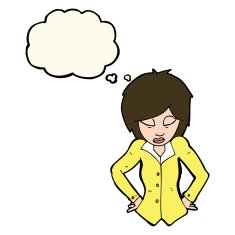 cartoon woman with hands on hips thought bubble N160