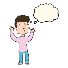 cartoon anxious man with thought bubble N8