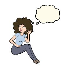 cartoon woman listening with thought bubble N8