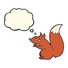cartoon red squirrel with thought bubble N8