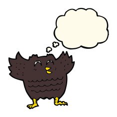 cartoon black bird with thought bubble N7