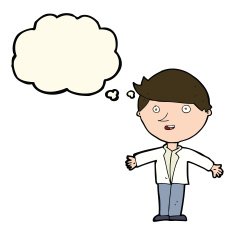 cartoon man in casual jacket with thought bubble N7