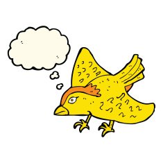 cartoon garden bird with thought bubble N23