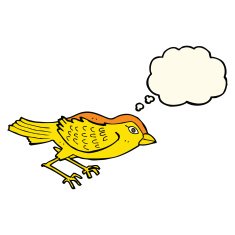 cartoon garden bird with thought bubble N24