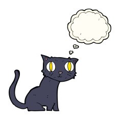 cartoon black cat with thought bubble N24