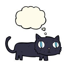 cartoon black cat with thought bubble N25