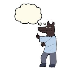 cartoon werewolf with thought bubble N15