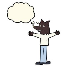 cartoon werewolf with thought bubble N16