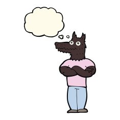 cartoon werewolf with thought bubble N17