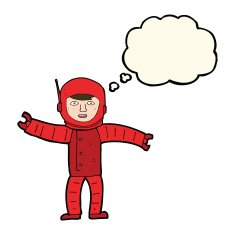 cartoon space man with thought bubble N15